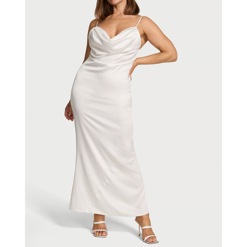 Сатинова сукня Satin Sparkle Draped Maxi Slip Coconut White