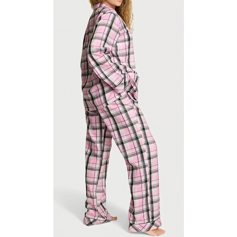 Піжама Flannel Long Pajama Set Coconut White/Black White Gold Lurex Yd Plaid VS
