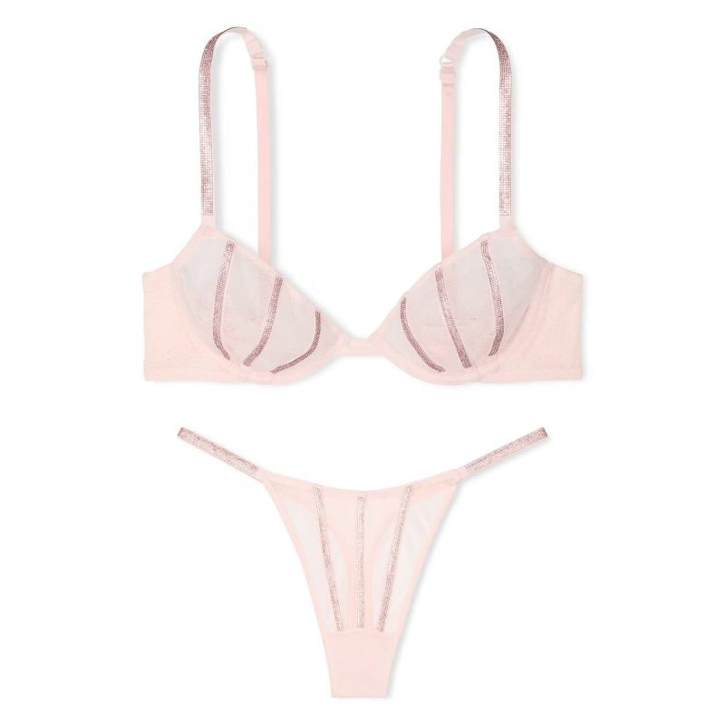 Комплект білизни Sheer Shine Low-Cut Demi Bra & Thong Panty Angel Pink