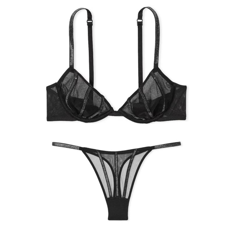 Комплект білизни Sheer Shine Low-Cut Demi Bra & Thong Panty Black