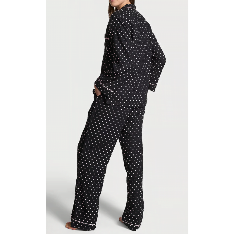 Піжама Flannel Long Pajama Set Black-Pretty Blossom Dot VS
