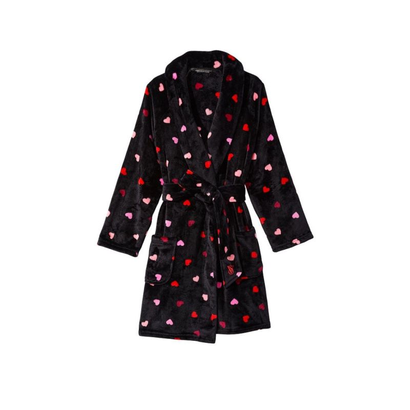 Плюшевий халат Short Cozy Robe Black Multi Heart