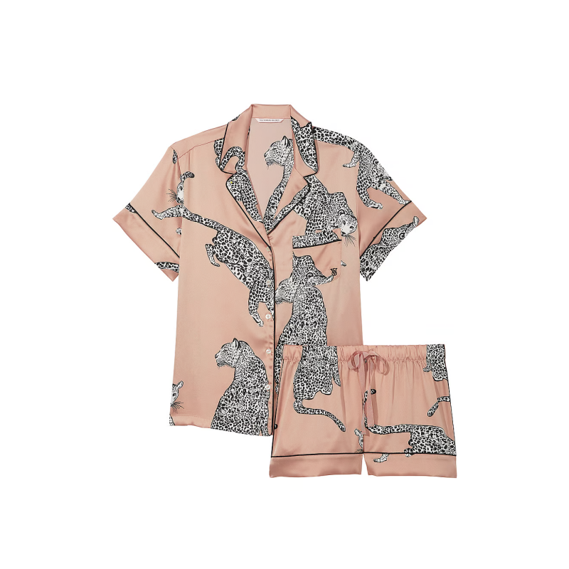 Піжама сатинова Satin Short Pajama Set Evening Blush Leopards