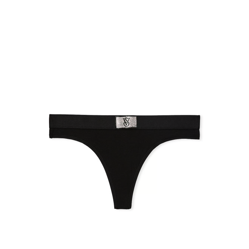 Трусики Logo Cotton Shine Patch Thong Panty Black