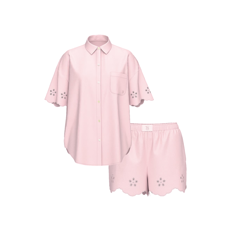 Піжама Modal-Cotton Eyelet Short Pajama Set Pink VS