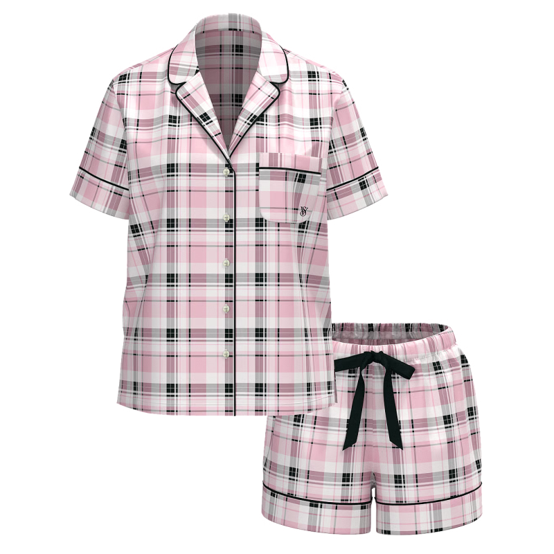 Піжама Flannel Short Pajama Set Coconut White/Black White Gold Lurex Yd Plaid VS