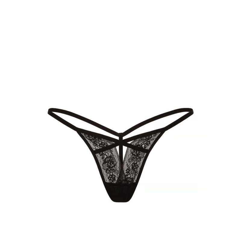 Трусики Very Sexy Rose Lace Strappy Cut-Out V-String Panty Black