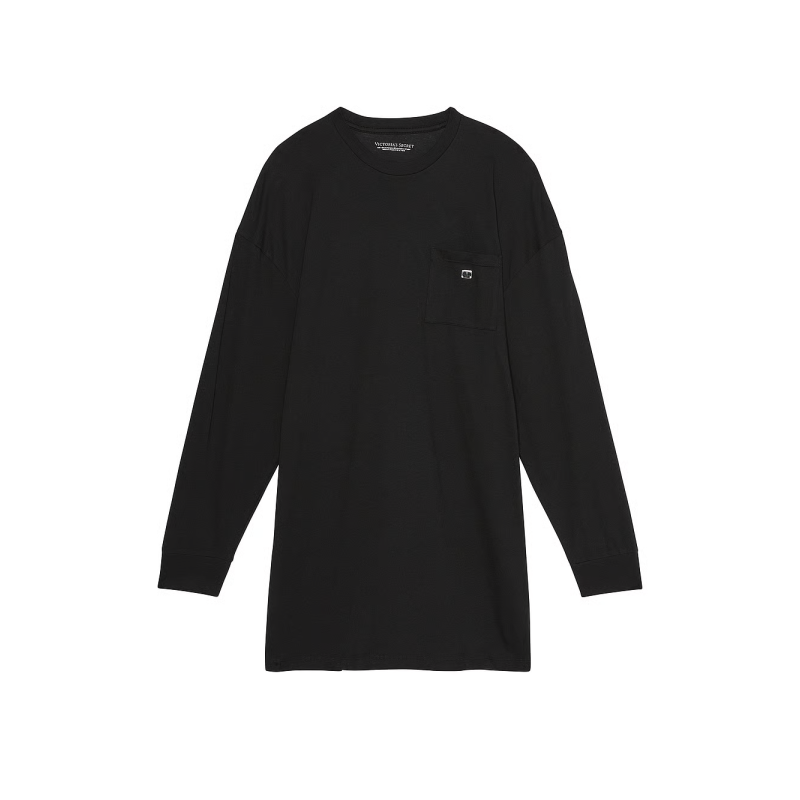 Нічна сорочка Cotton Long-Sleeve Pocket Sleep Tee Black