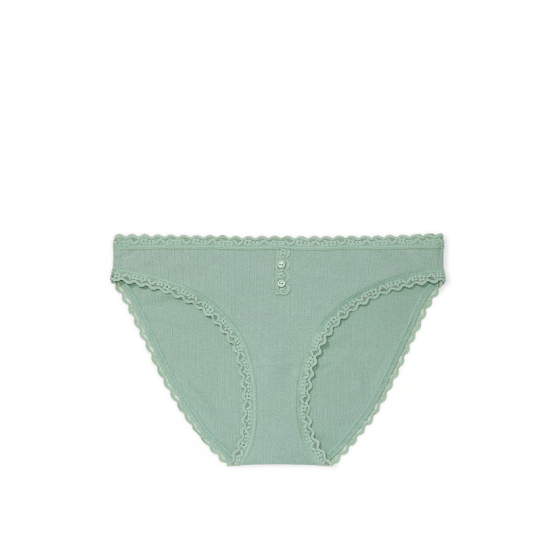 Трусики Cotton Pointelle Lace-Trim Bikini Panty Seasalt Green