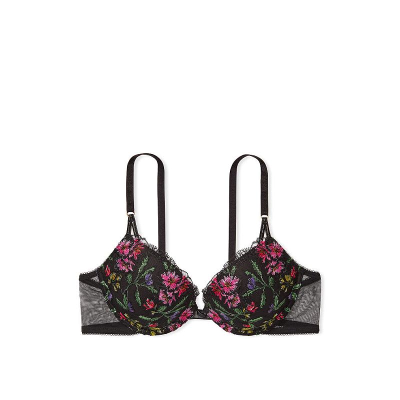 Комплект Floral Embroidery Push-Up Bra Black Multi