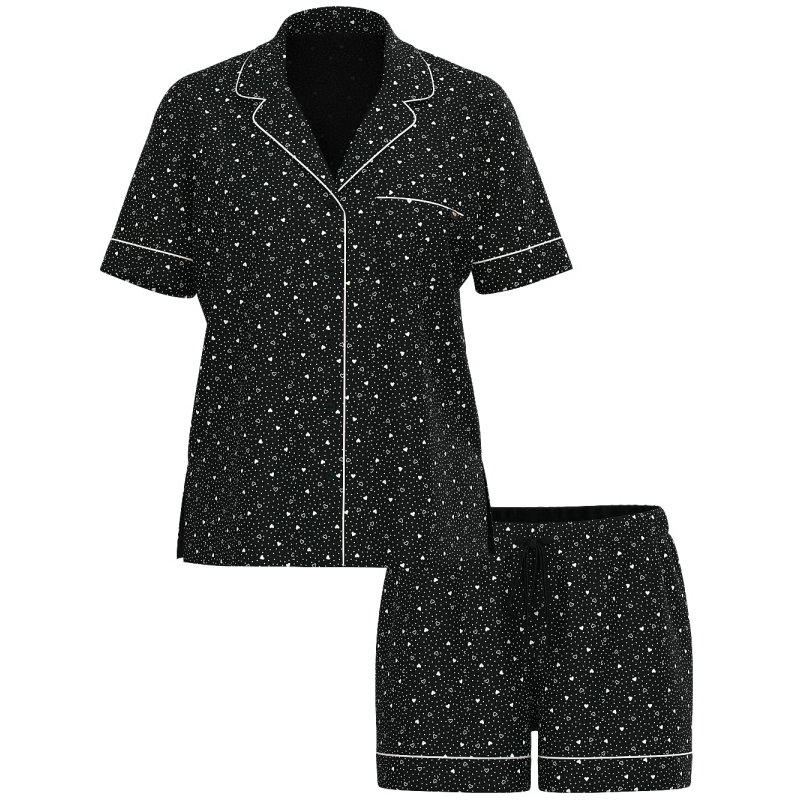 Піжама Modal Short Pajama Set Coconut White & Black Heart Dots