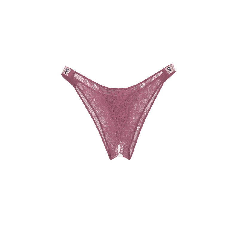 Трусики Sunset Ombré Shine Strap Rose Lace Crotchless Brazilian Panty Purple Vapor VS