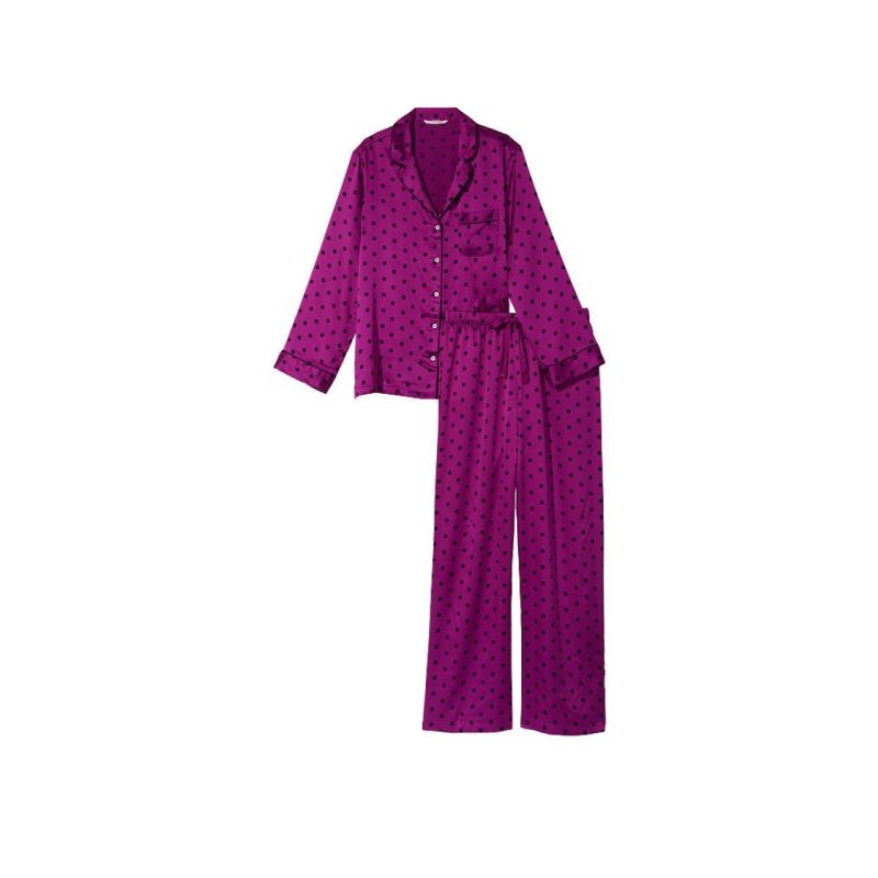 Піжама сатинова Satin Long Pajama Set Raspberry Cooler Dot