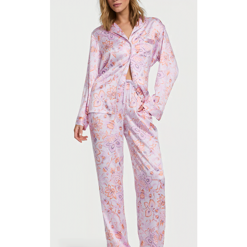 Піжама сатинова Satin Long Pajama Set Violet Floral VS