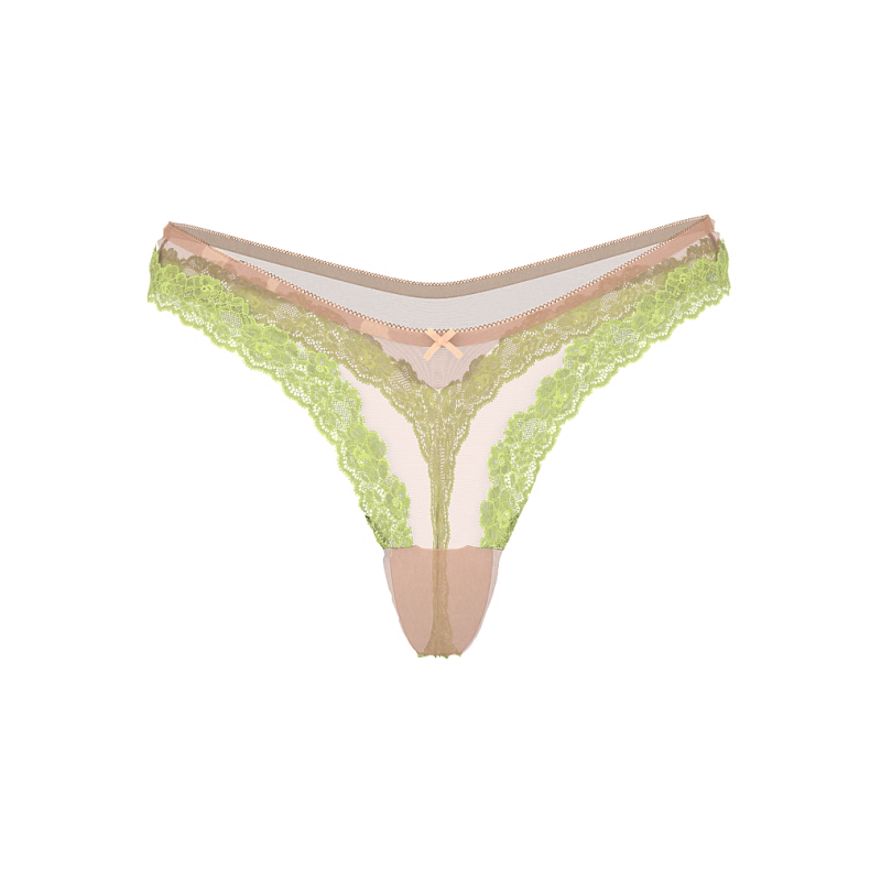 Трусики Tease Mesh Lace-Trim High-Leg Thong Panty Praline