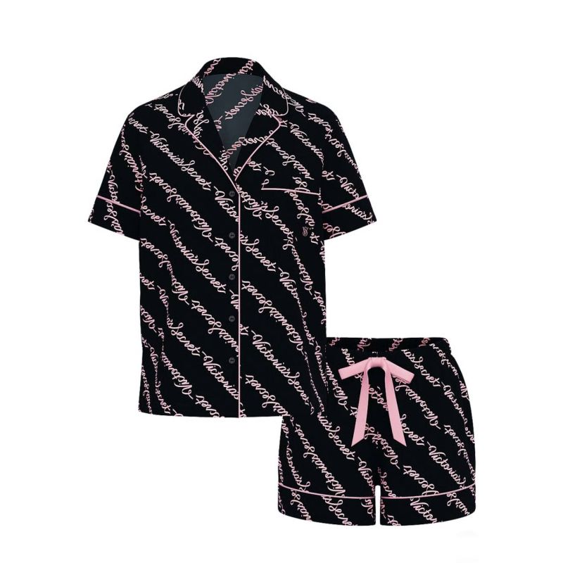 Піжама Flannel Short Pajama Set Black Ribbon Script