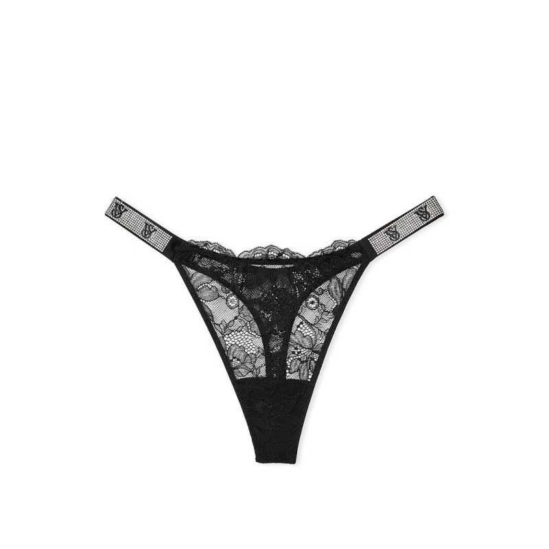 Трусики Shine Strap Lace Thong Panty Black