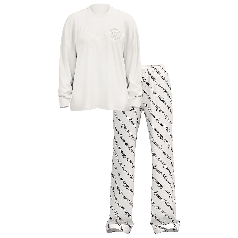Піжама Flannel Long-Sleeve Tee-Jama Pajama Set White Ribbon Script