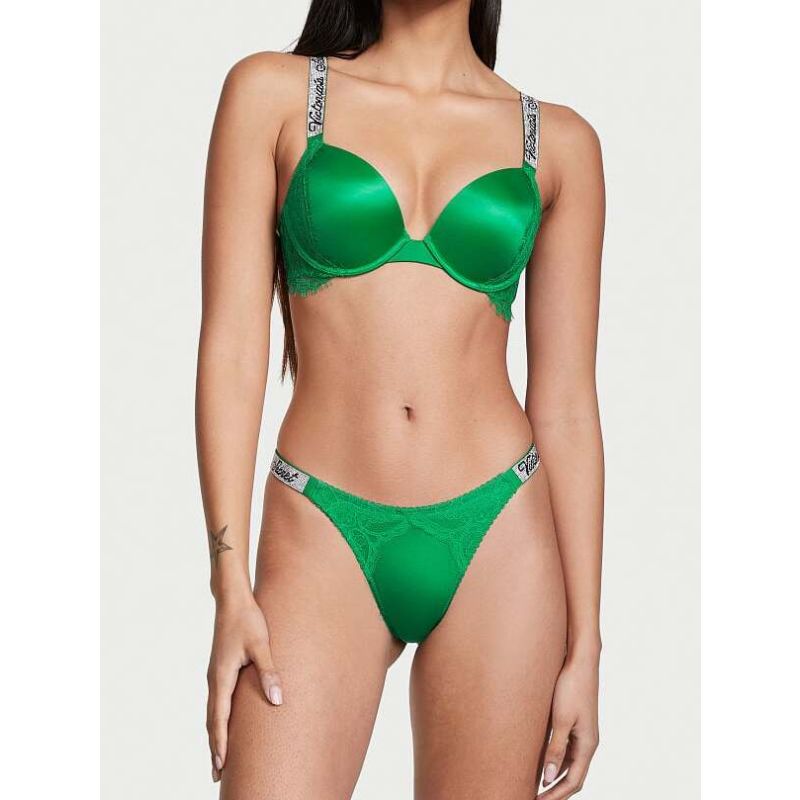 Комплект Shine Strap Push-Up Bra & Thong Panty Verdant Green