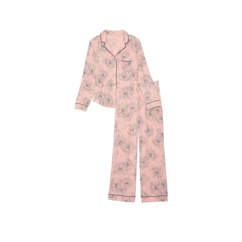 Піжама Modal Long Pajama Set Pink Outline Floral