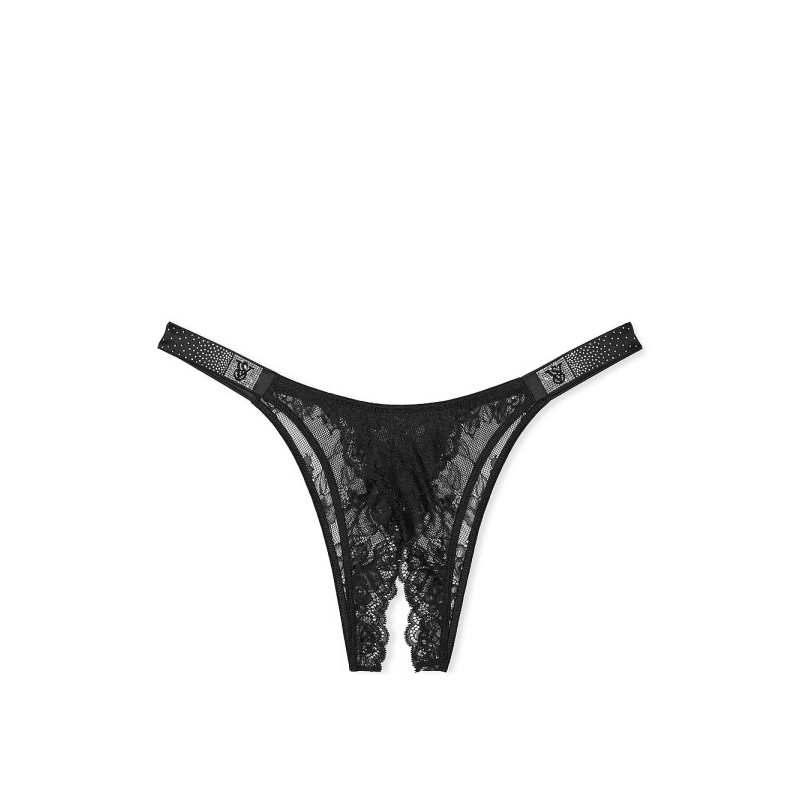 Трусики Scattered Shine Strap Crotchless Brazilian Panty Black