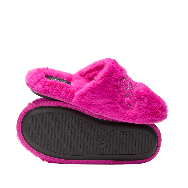 Домашні тапочки Faux-Fur Closed-Toe Slippers Pink Fire Bling Logo VS