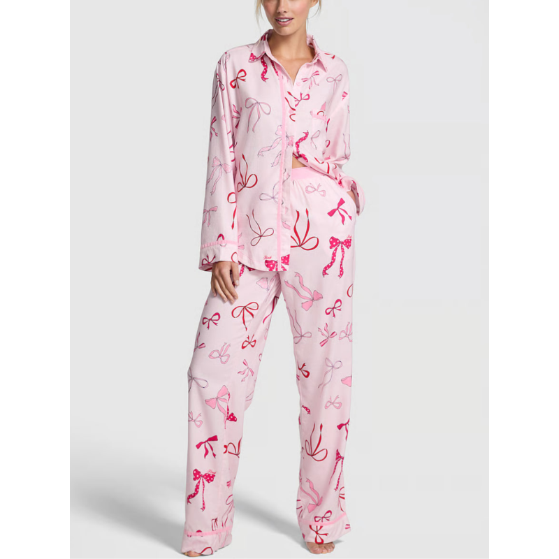 Піжама Flannel Long Pajama Set Pink Tulip Bows