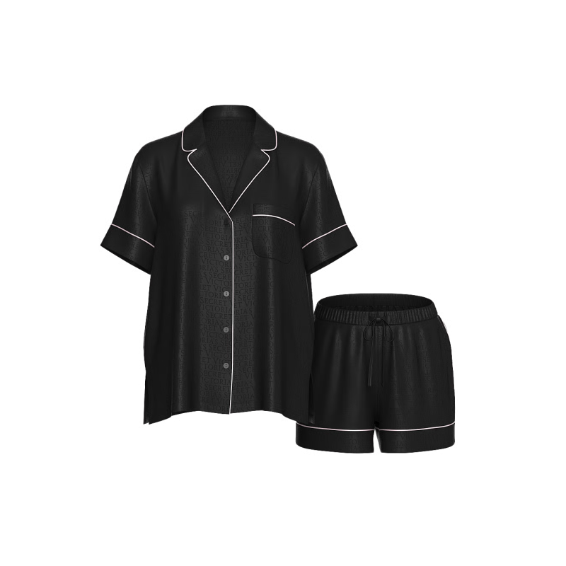 Піжама сатинова Signature Satin Short Pajama Set Black