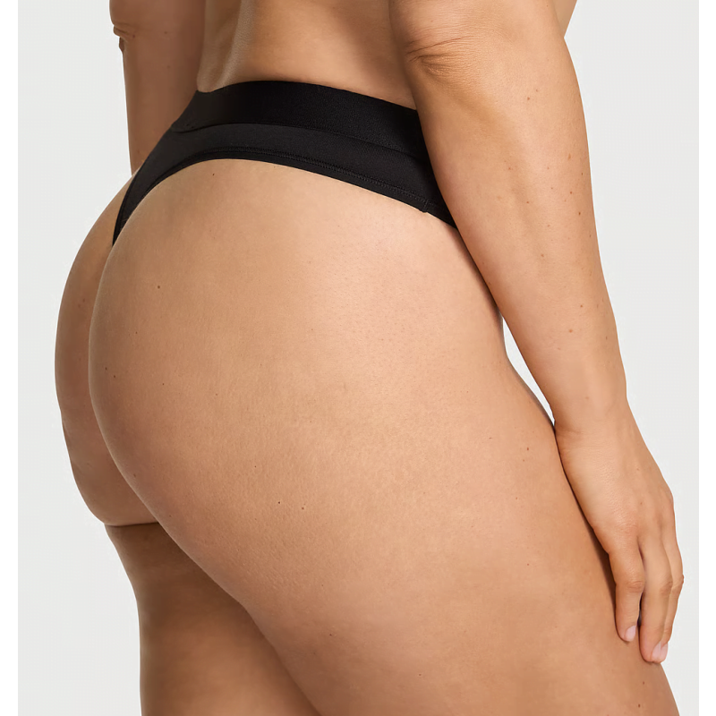 Трусики Logo Cotton Shine Patch Thong Panty Black VS