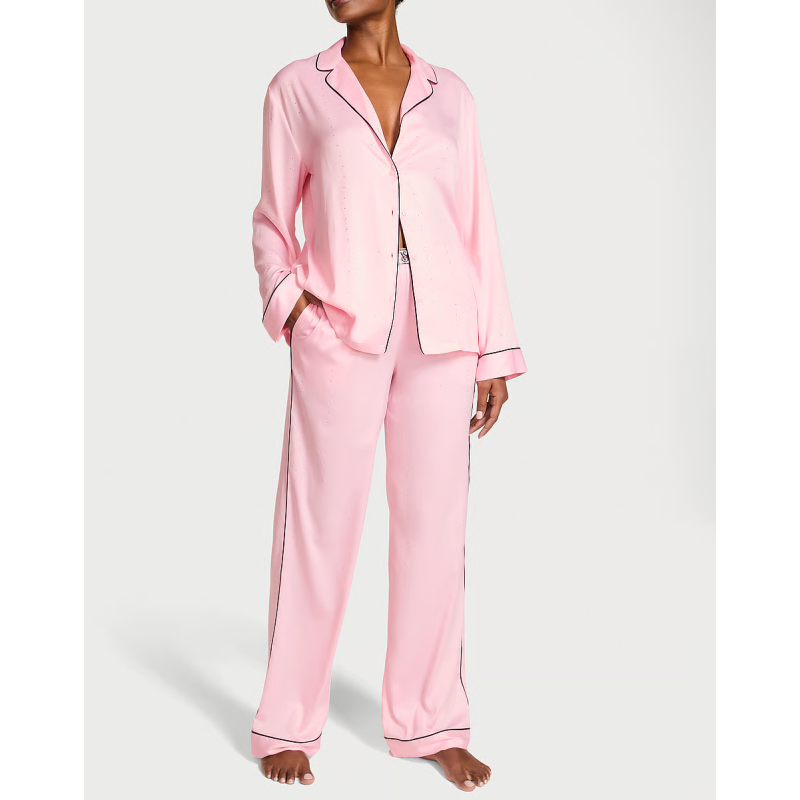 Піжама сатинова Satin Shine Stripe Long Pajama Set Pink VS