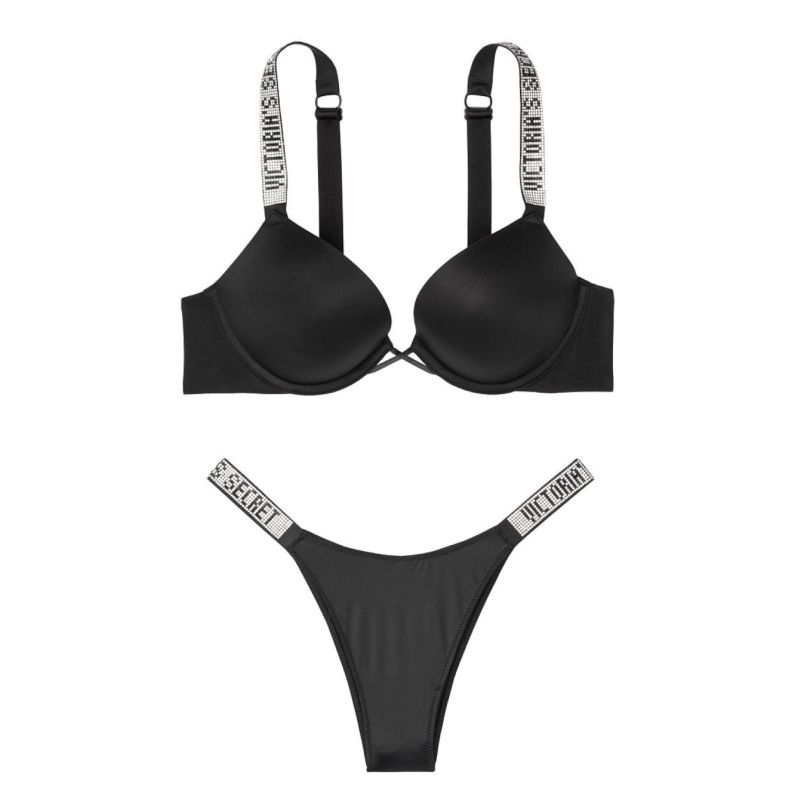 Комплект Shine Strap Double Push-Up Bra & Shine Brazilian Panty Panty Black