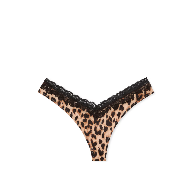 Трусики Lace-Trim High-Leg Thong Panty Leopard VS