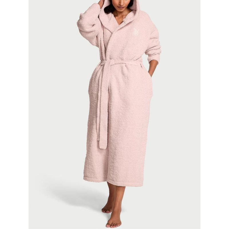 Халат довгий Chenille Hooded Long Robe Pink