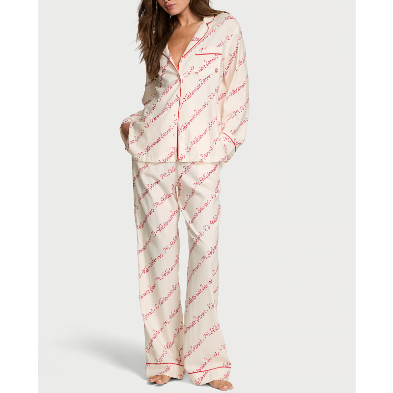 Піжама Flannel Short Pajama Set Coconut White Candy Cane Vs Script