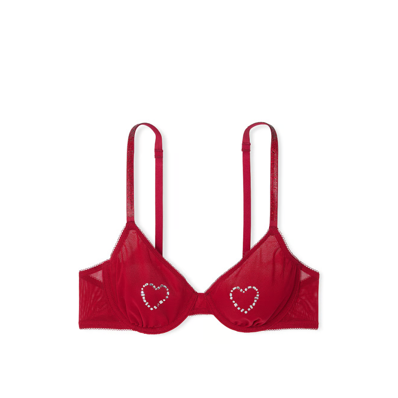 Комплект Sheer Shine Motif Unlined Low-Cut Demi Bra Red Lacquer VS