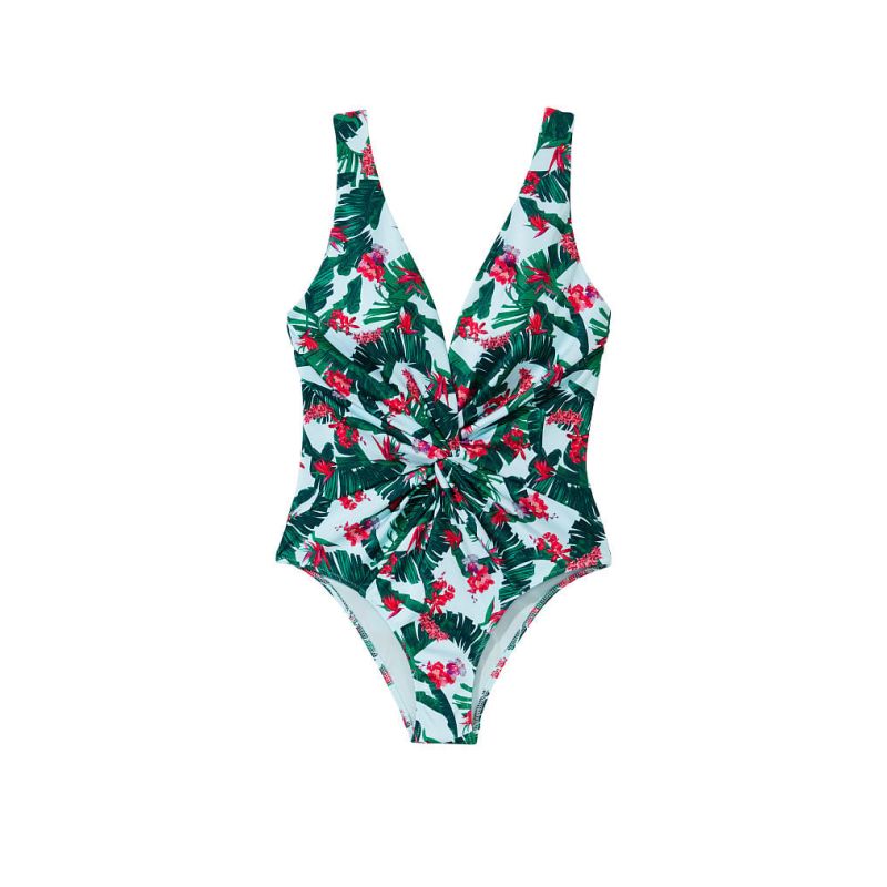 Суцільний купальник Twist Plunge Swimsuit Blue Palm