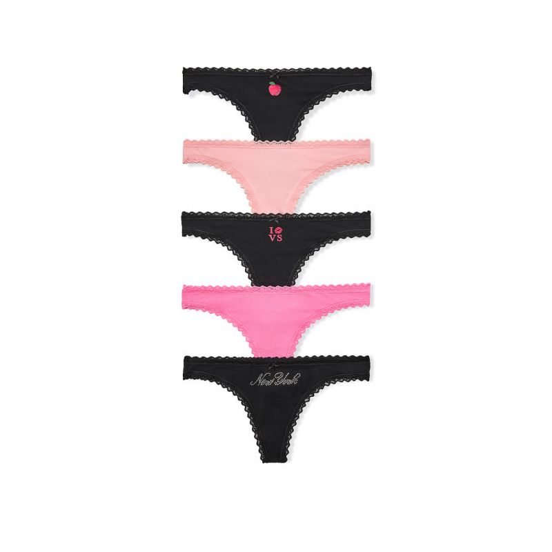 Набір трусиків 5-Pack Cotton Lace-Trim Thong Panties NYC