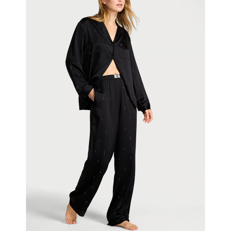 Піжама сатинова Satin Shine Long Pajama Set Black