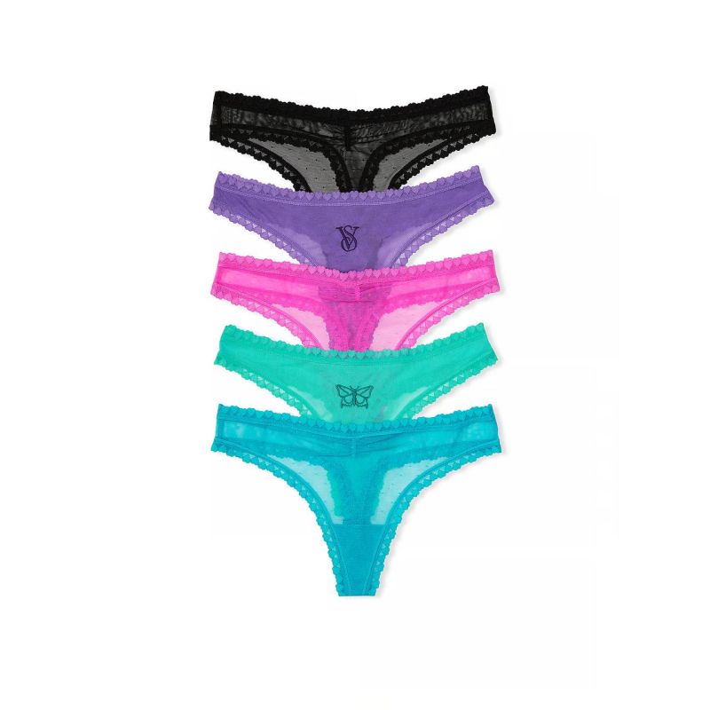 Набір трусиків 5-Pack Mesh Thong Panties with Heart Trim