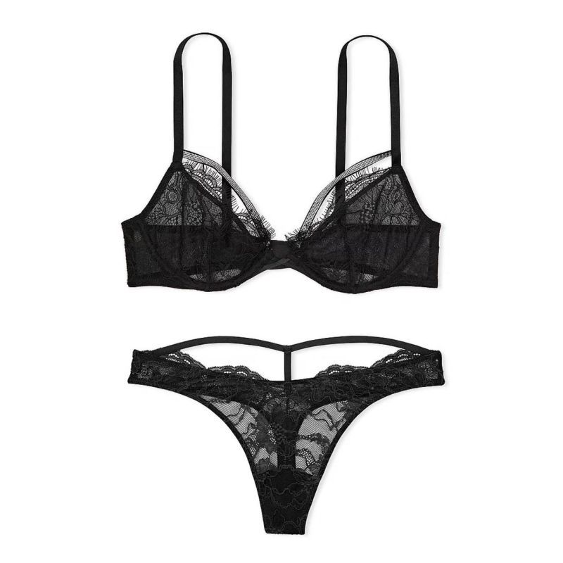 Комплект Very Sexy Shine Strappy Lace Unlined Bra & Thong Panty Black