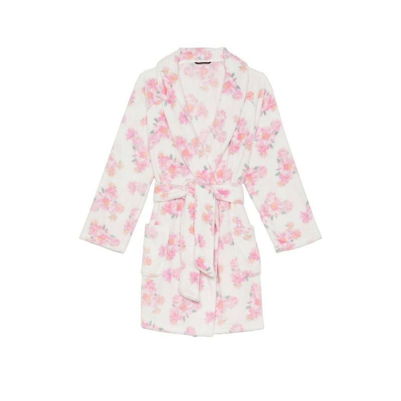 Плюшевий халат Short Cozy Robe White Peonies