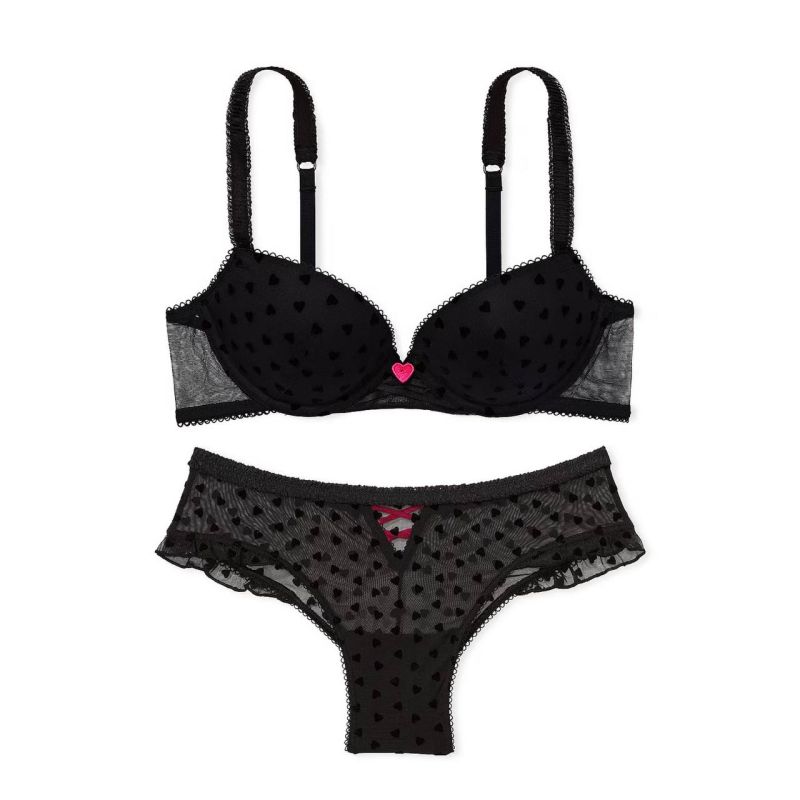 Комплект Tease Lola Push-Up Bra & Cheeky Panty Black Hearts