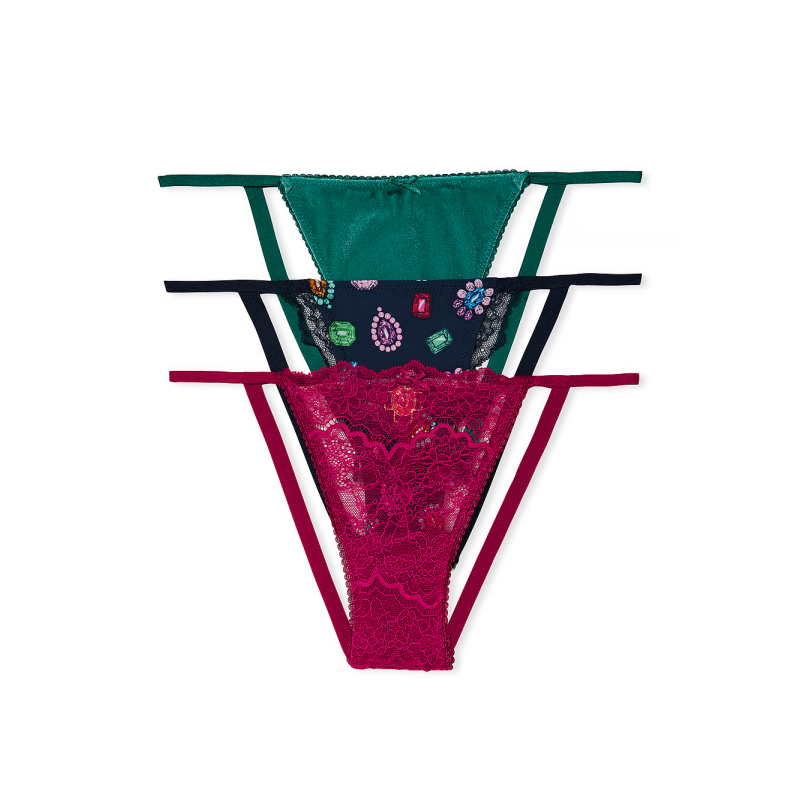 Набір жіночих трусиків 3-Pack Bejeweled Charm V-String Panties Jewel Tones