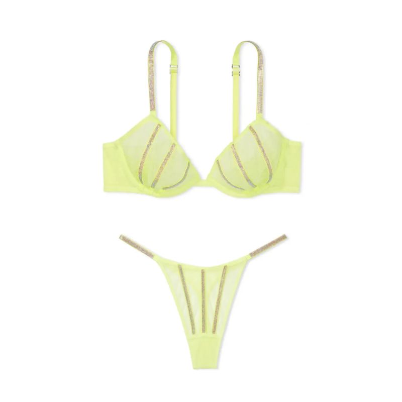 Комплект білизни Sheer Shine Low-Cut Demi Bra & Thong Panty Limeade