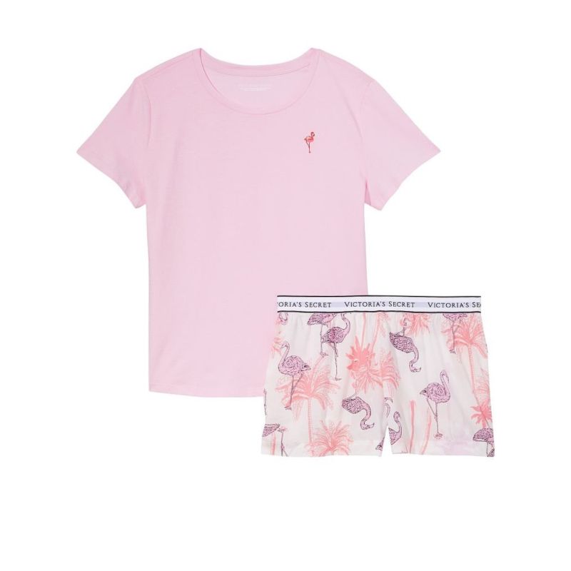 Піжама Cotton Sleep Shirt Boxer Short Set Pink Flamingos