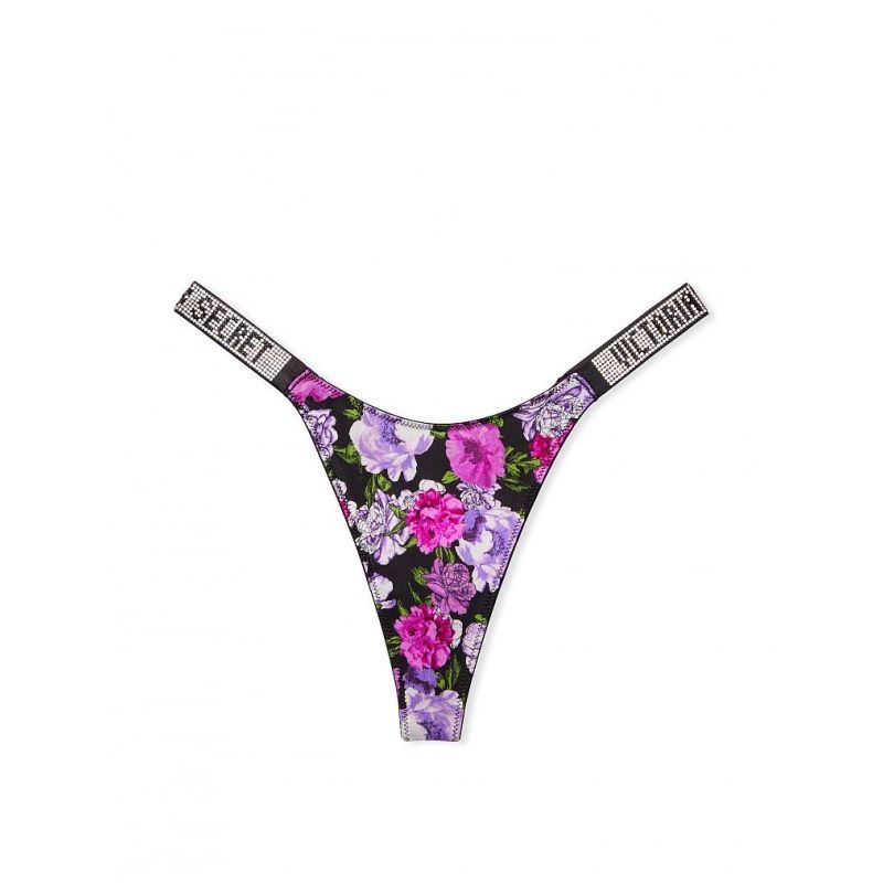Трусики Shine Strap Thong Panty Black Floral