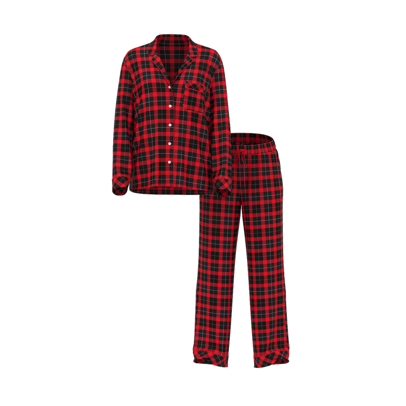 Піжама Flannel Long Pajama Set Vs Heather Characol/Lipstick Plaid