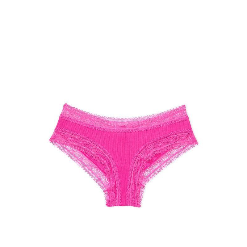 Трусики Lace Waist Ribbed Cotton Cheeky Panty Fuchsia Frenzy