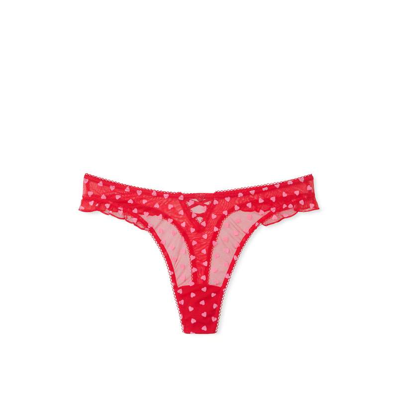 Трусики Tease High-Leg Scoop Thong Panty Bright Vermillion Hearts VS