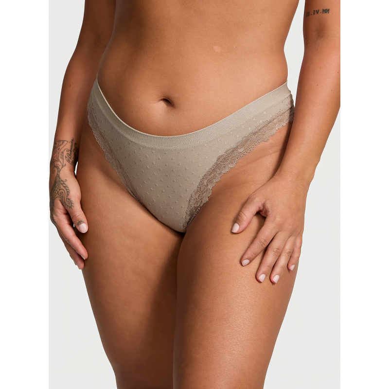 Трусики Seamless Lace-Trim Thong Panty Dove Grey